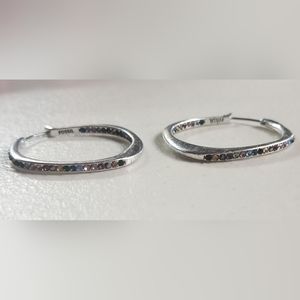 Fossil Silver Rhinestone Hoop Earrings Jewel Tones EUC